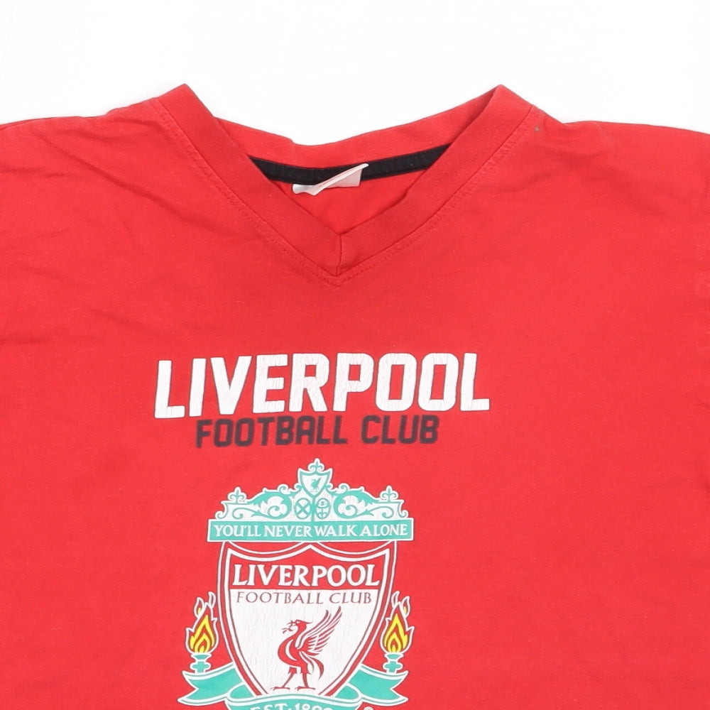 LFC Boys Red  Cotton Basic T-Shirt Size 12-13 Years V-Neck  - Liverpool FC