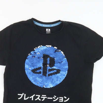 Primark Girls Black  Cotton Basic T-Shirt Size 9-10 Years Crew Neck  - PlayStation