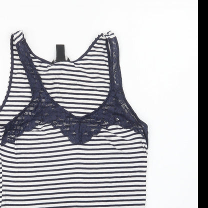 H&M Womens Blue Striped Cotton Top Pyjama Top Size M   - Lace Detail