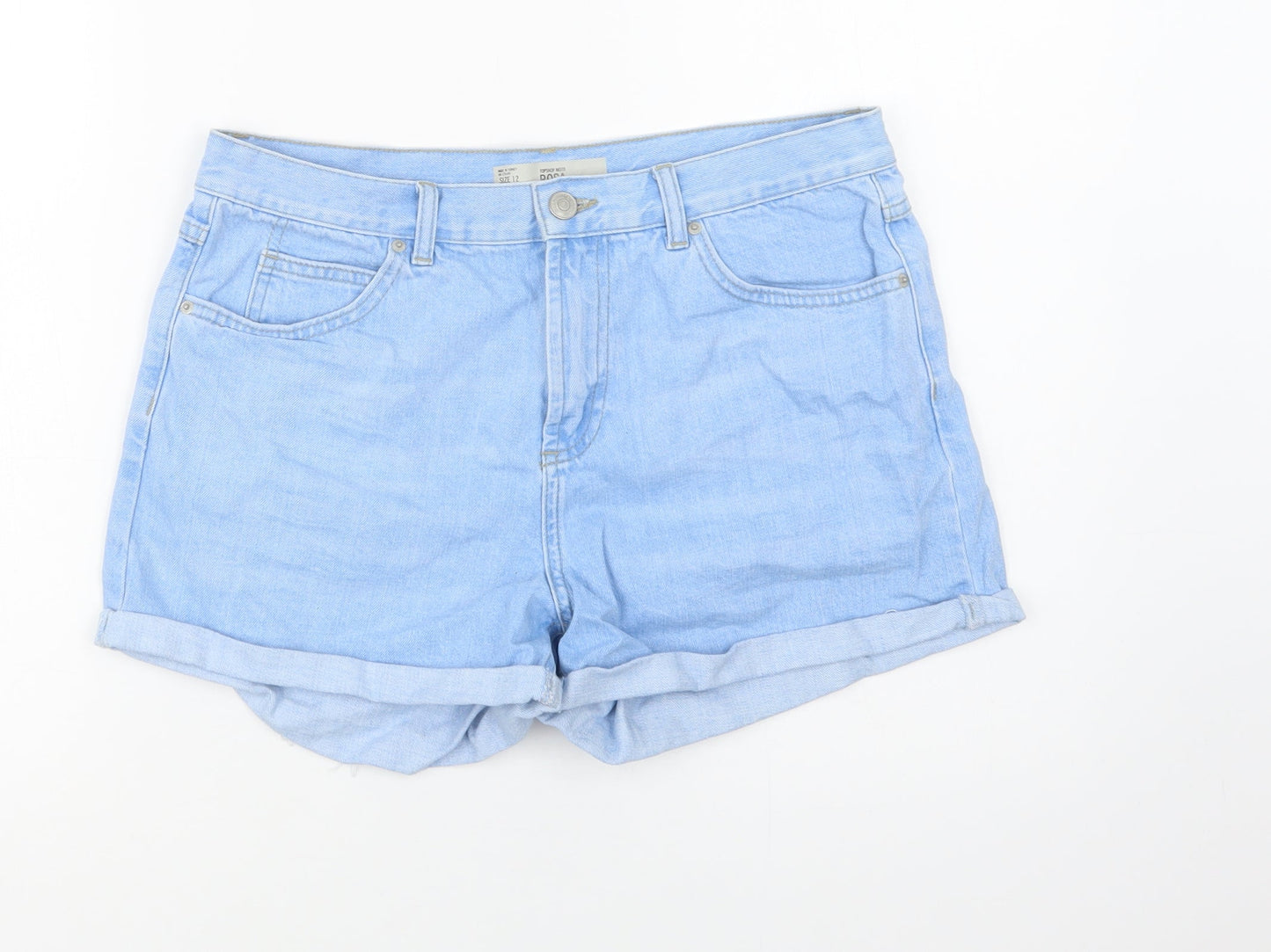 Topshop Womens Blue  Cotton Hot Pants Shorts Size 12 L5 in Regular Button