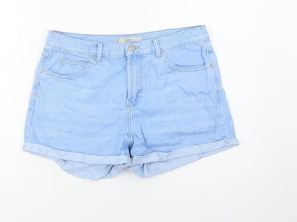 Topshop Womens Blue  Cotton Hot Pants Shorts Size 12 L5 in Regular Button