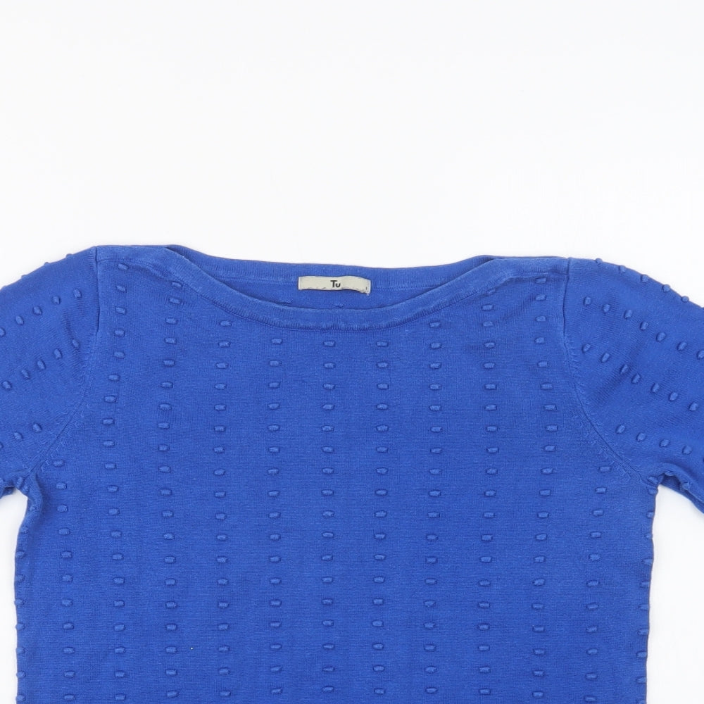 TU Womens Blue Boat Neck  Cotton Pullover Jumper Size 8