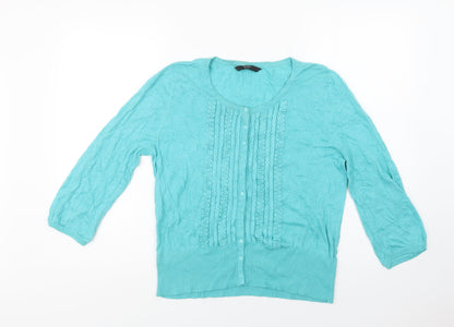 BHS Womens Blue Round Neck  Cotton Cardigan Jumper Size 14