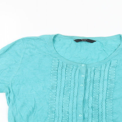 BHS Womens Blue Round Neck  Cotton Cardigan Jumper Size 14