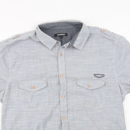 Mens UK Size L Peacocks Blue  Button-Up Short Sleeve Casual Shirt