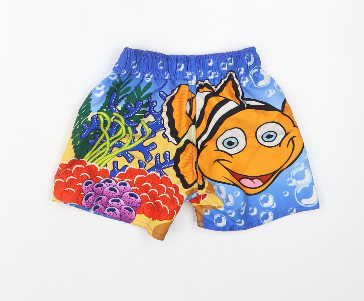 Back view of Ocean Company boys’ multicoloured geometric polyester bermuda shorts, size 2, years regular drawstring