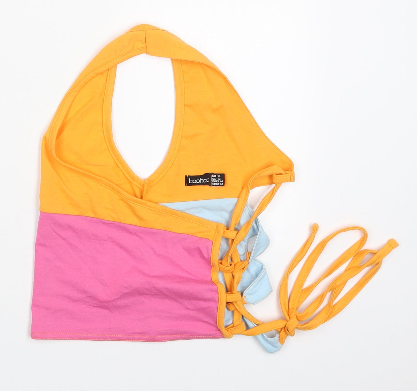 Boohoo Womens Multicoloured Colourblock Polyester Cropped Tank Size 16 Halter