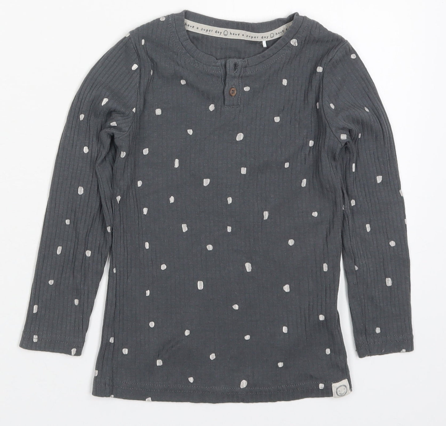 George Girls Grey Polka Dot Cotton Basic T-Shirt Size 4-5 Years Henley Pullover