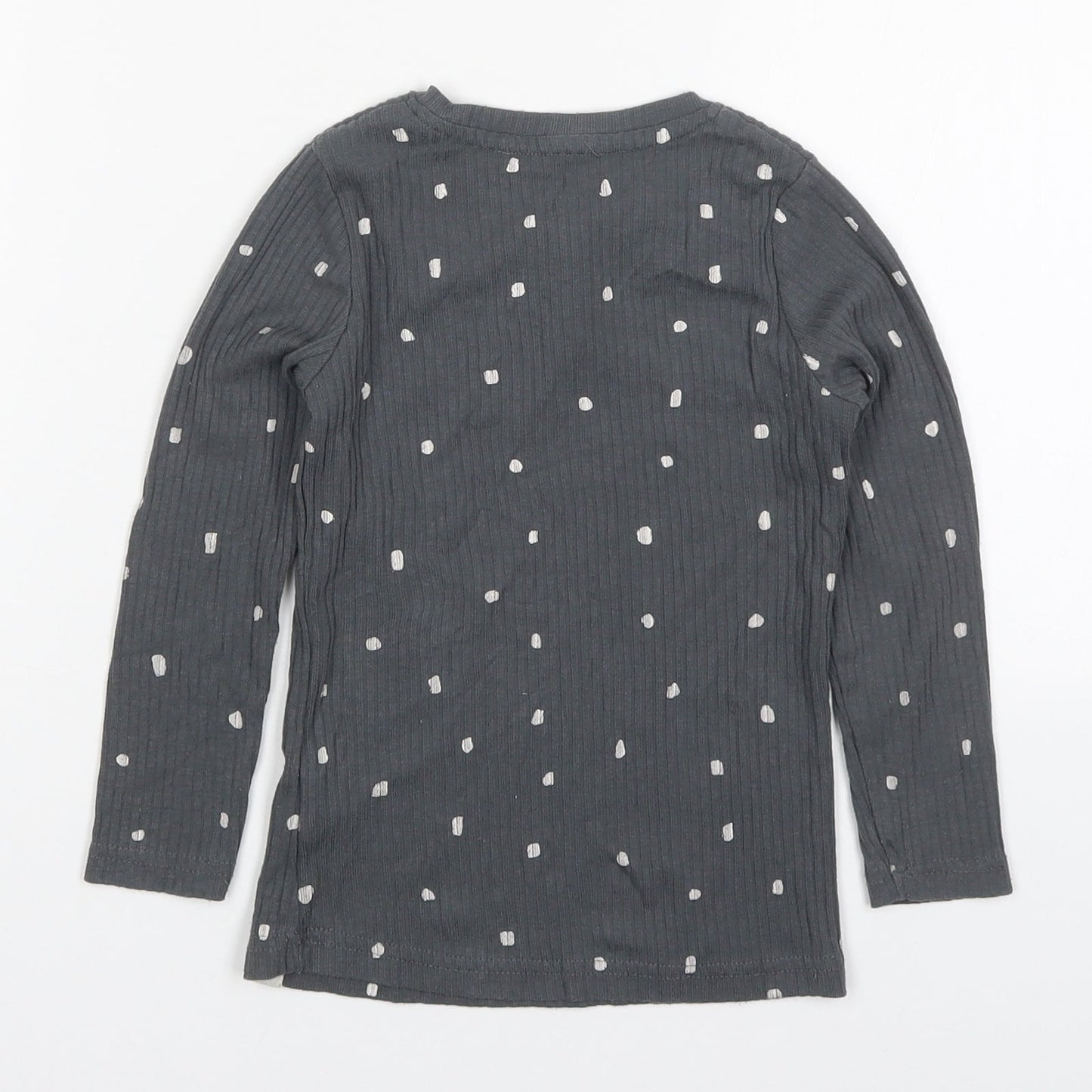 George Girls Grey Polka Dot Cotton Basic T-Shirt Size 4-5 Years Henley Pullover