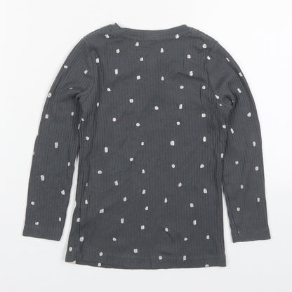 George Girls Grey Polka Dot Cotton Basic T-Shirt Size 4-5 Years Henley Pullover