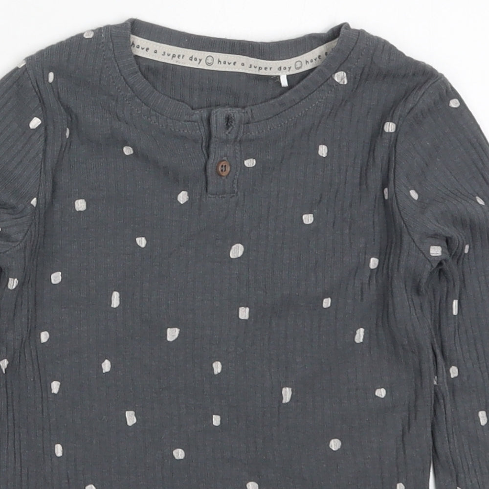George Girls Grey Polka Dot Cotton Basic T-Shirt Size 4-5 Years Henley Pullover