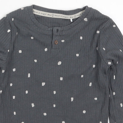 George Girls Grey Polka Dot Cotton Basic T-Shirt Size 4-5 Years Henley Pullover