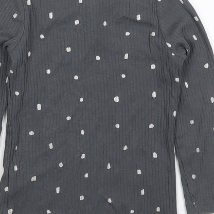 George Girls Grey Polka Dot Cotton Basic T-Shirt Size 4-5 Years Henley Pullover
