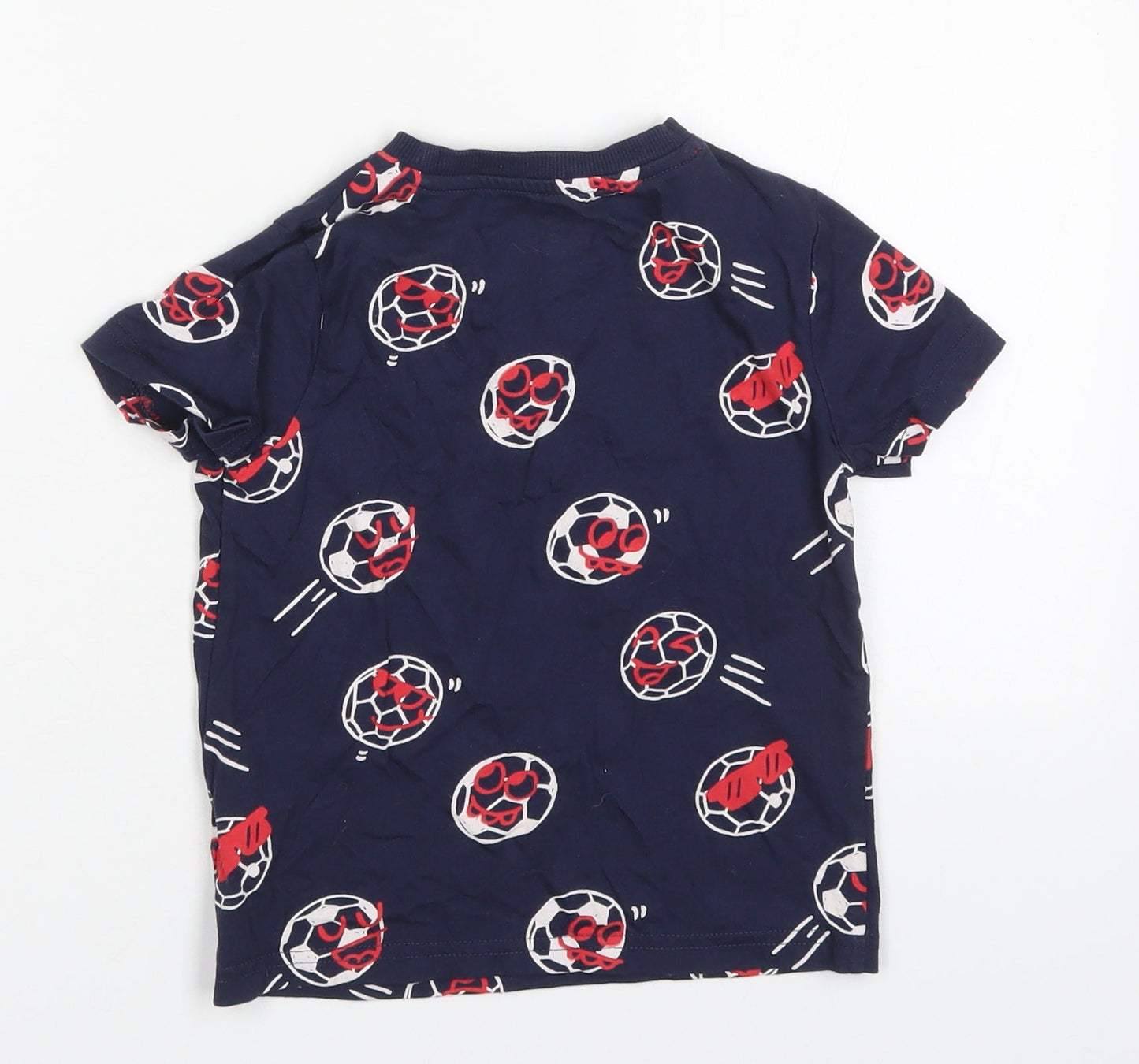 Primark Boys Blue  Cotton Basic T-Shirt Size 4-5 Years Crew Neck Pullover - Footballs