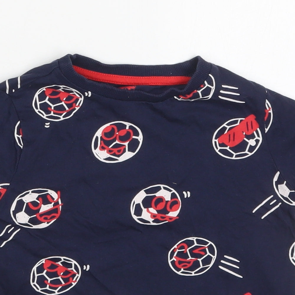 Primark Boys Blue  Cotton Basic T-Shirt Size 4-5 Years Crew Neck Pullover - Footballs