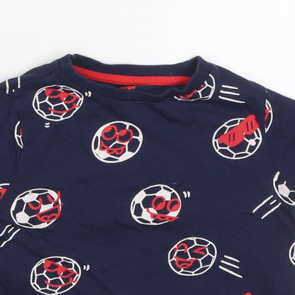 Primark Boys Blue  Cotton Basic T-Shirt Size 4-5 Years Crew Neck Pullover - Footballs