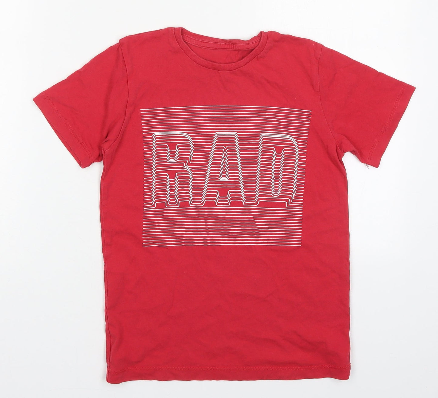 Preworn Boys Red  Cotton Basic T-Shirt Size 9-10 Years Crew Neck Pullover - Rad