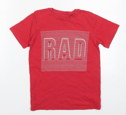 Preworn Boys Red  Cotton Basic T-Shirt Size 9-10 Years Crew Neck Pullover - Rad