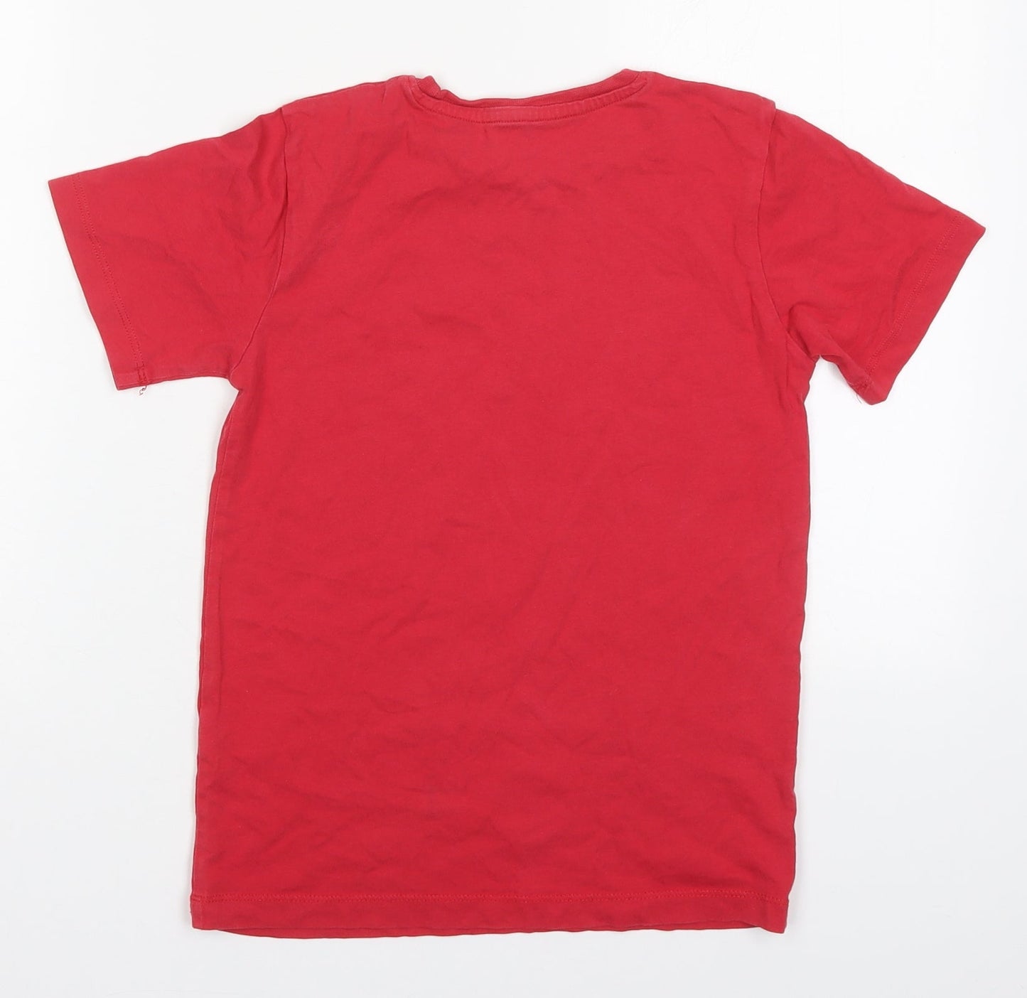 Preworn Boys Red  Cotton Basic T-Shirt Size 9-10 Years Crew Neck Pullover - Rad