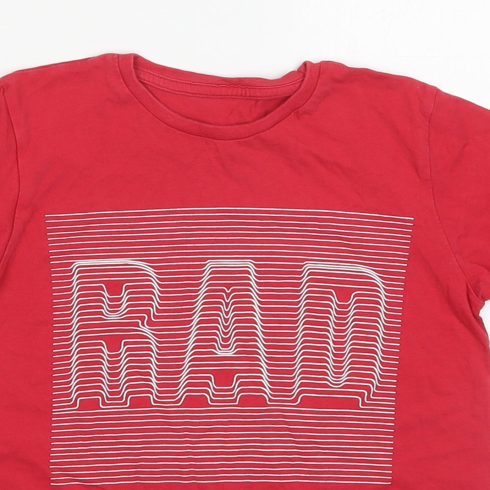 Preworn Boys Red  Cotton Basic T-Shirt Size 9-10 Years Crew Neck Pullover - Rad