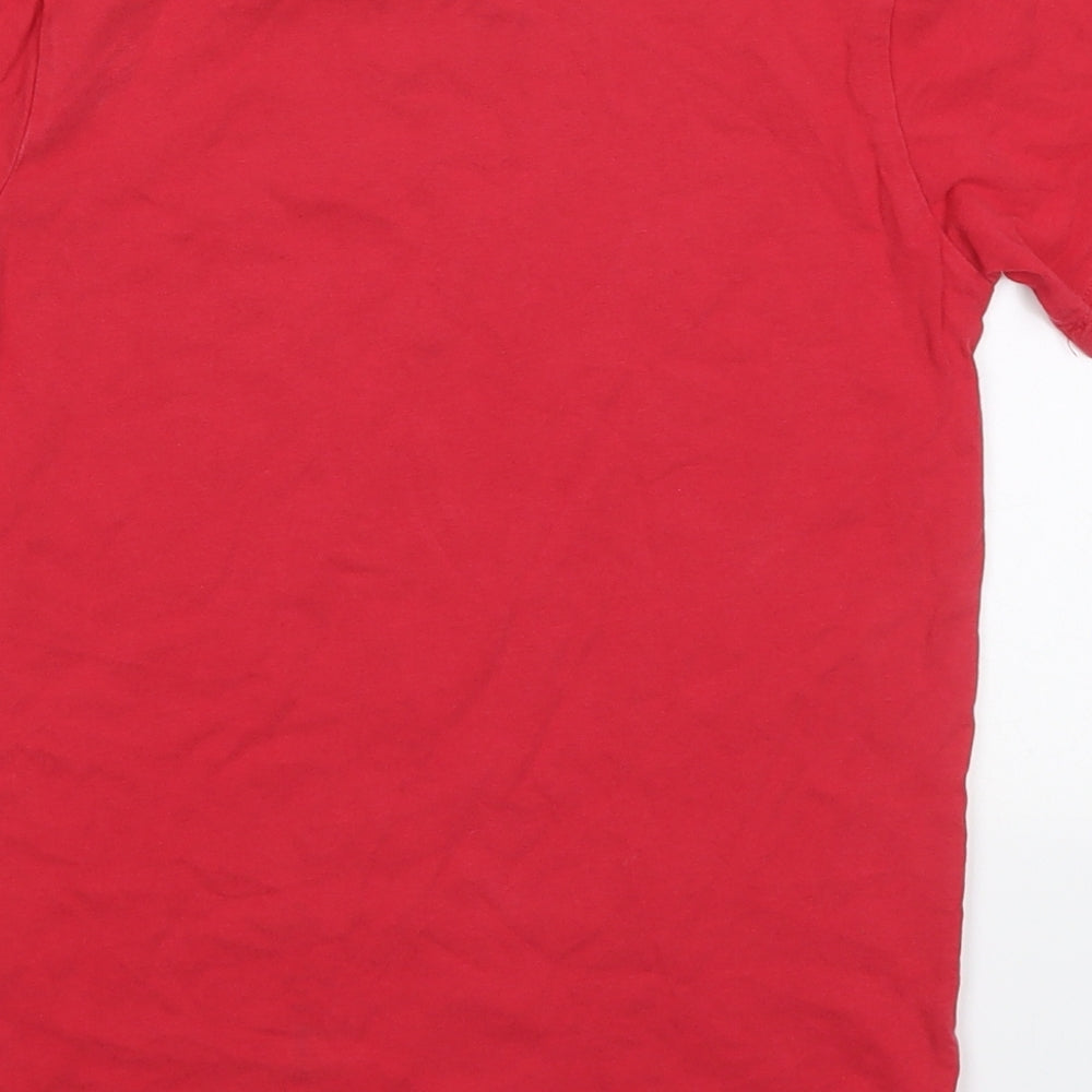 Preworn Boys Red  Cotton Basic T-Shirt Size 9-10 Years Crew Neck Pullover - Rad