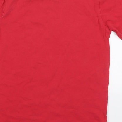 Preworn Boys Red  Cotton Basic T-Shirt Size 9-10 Years Crew Neck Pullover - Rad