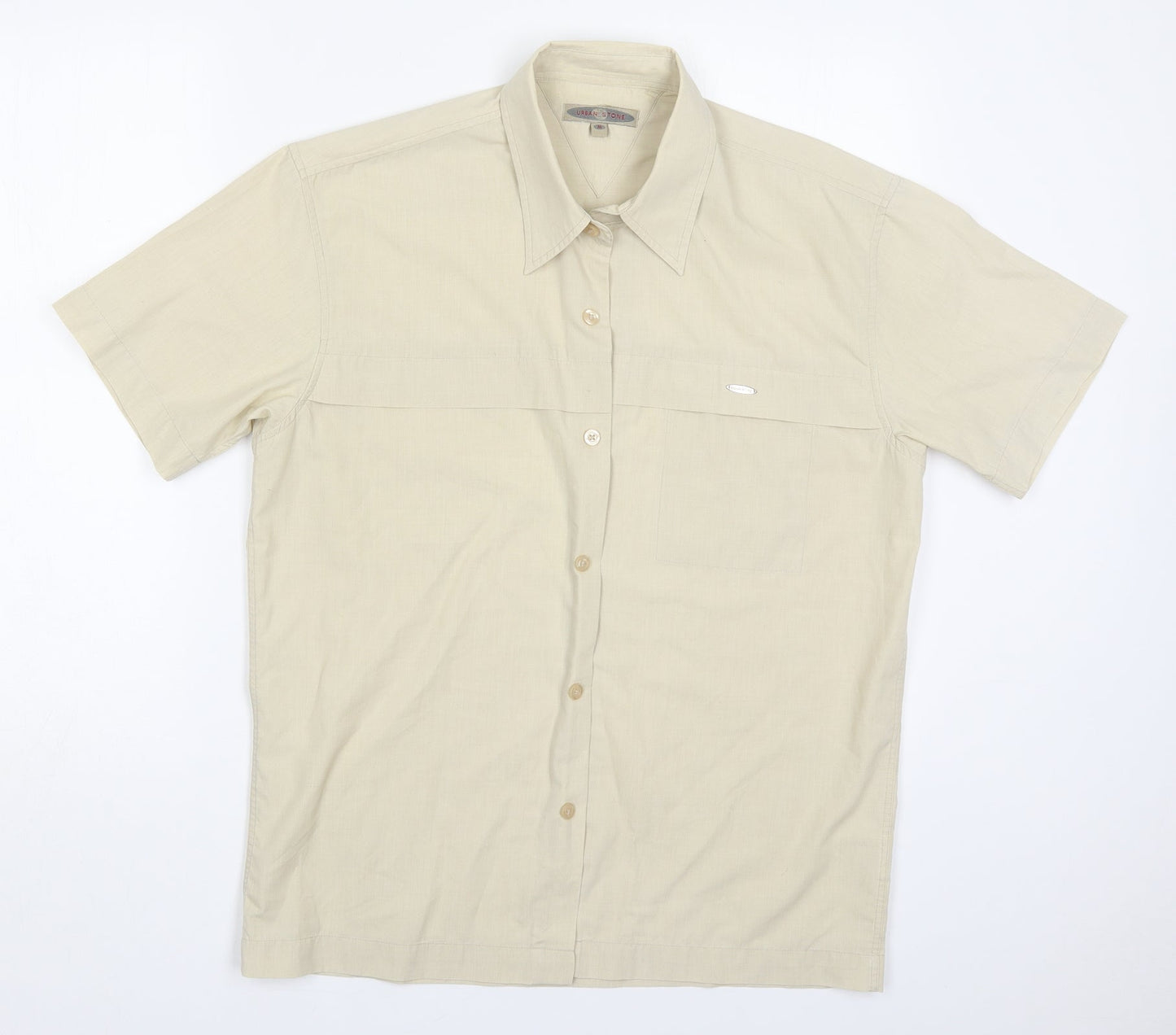 Urban Stone Mens Beige  Polyester  Button-Up Size M Collared Button