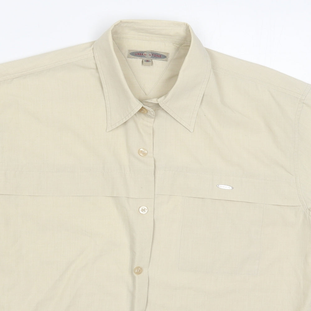 Urban Stone Mens Beige  Polyester  Button-Up Size M Collared Button