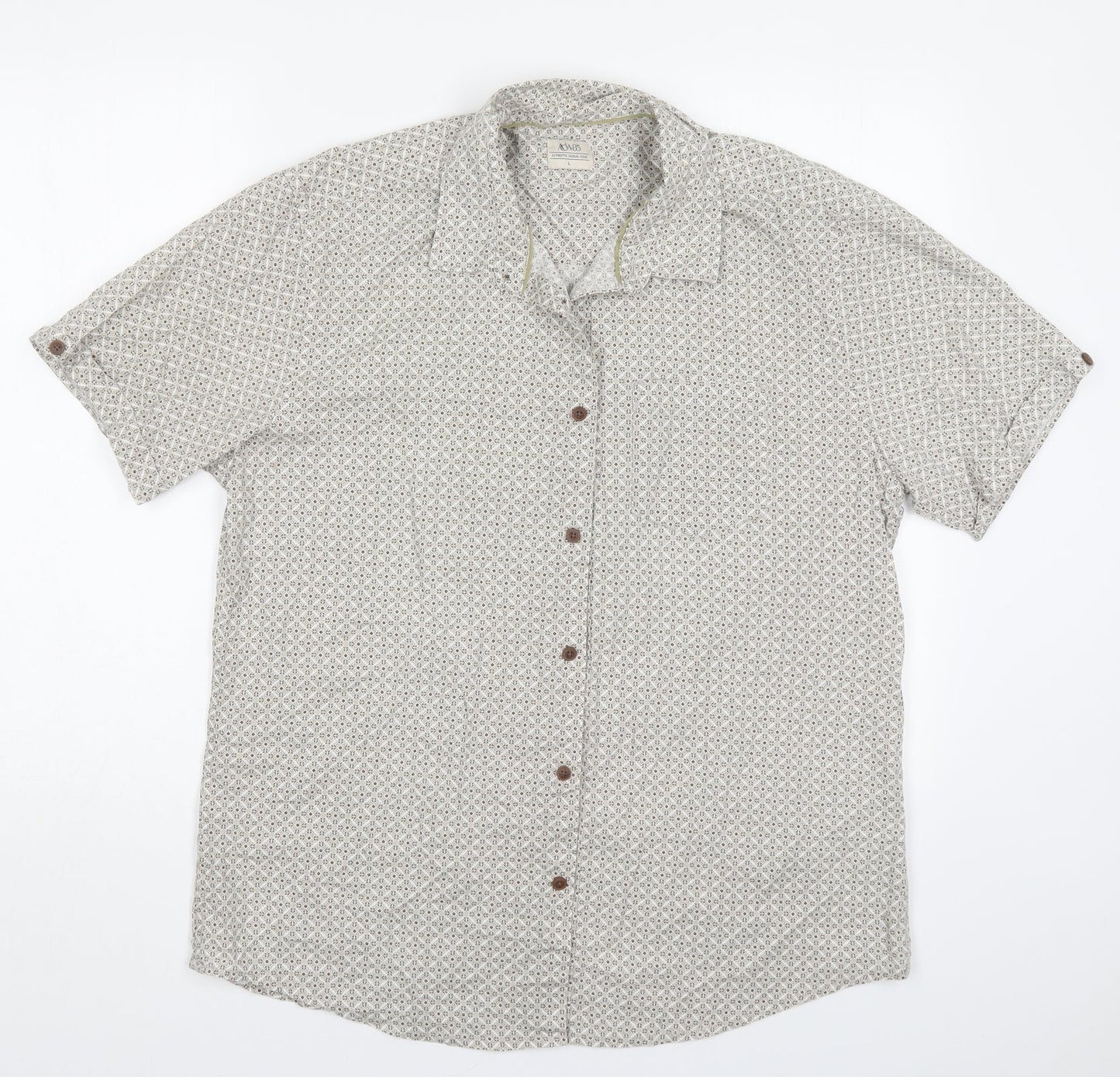 Mens UK Size L Matalan Beige  Button-Up Short Sleeve Casual Shirt