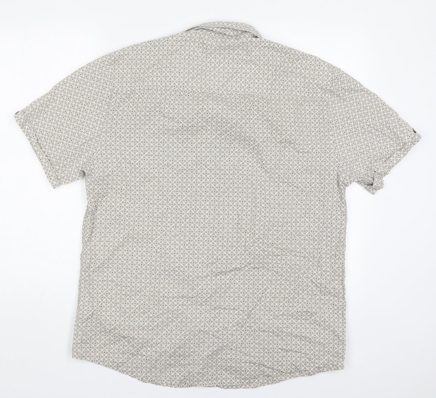 Mens UK Size L Matalan Beige  Button-Up Short Sleeve Casual Shirt