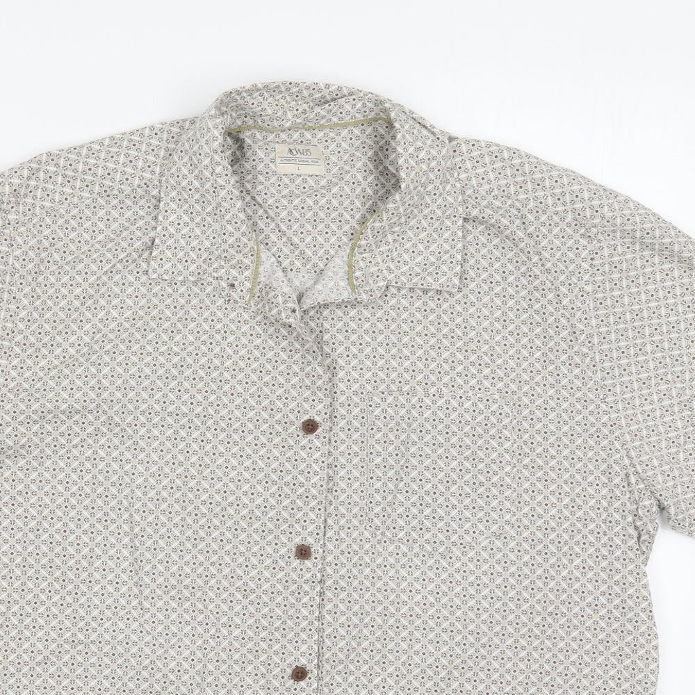 Mens UK Size L Matalan Beige  Button-Up Short Sleeve Casual Shirt