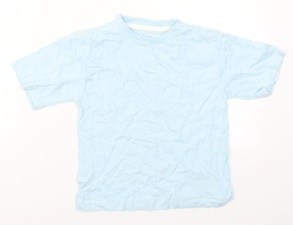 Additional front view of Rebel boys’ blue cotton basic t-shirt, size 4-5, years crew neck pullover