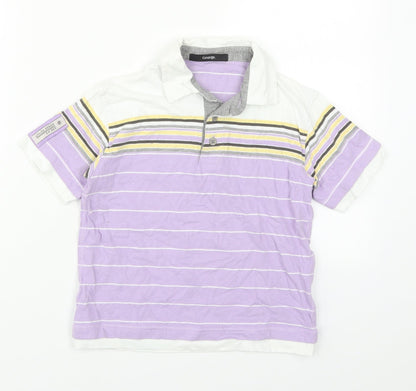 George Boys Purple Striped Cotton Basic Polo Size 5-6 Years Collared Button