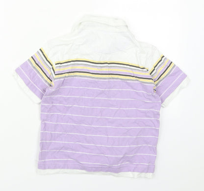 George Boys Purple Striped Cotton Basic Polo Size 5-6 Years Collared Button
