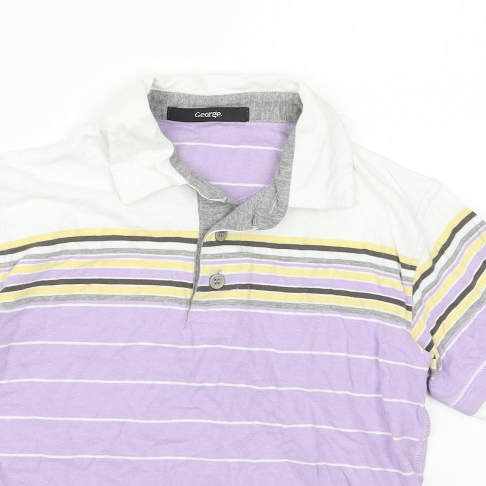George Boys Purple Striped Cotton Basic Polo Size 5-6 Years Collared Button