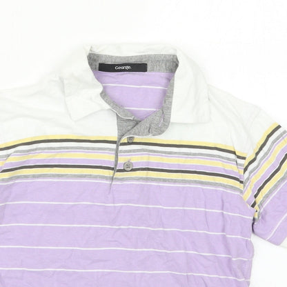 George Boys Purple Striped Cotton Basic Polo Size 5-6 Years Collared Button