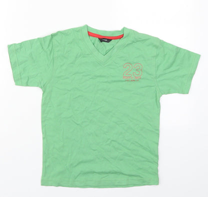 George Boys Green  Cotton Basic T-Shirt Size 6-7 Years V-Neck Pullover - 23