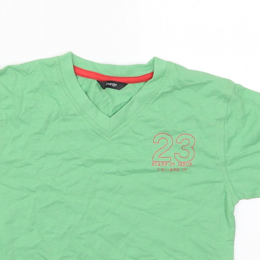George Boys Green  Cotton Basic T-Shirt Size 6-7 Years V-Neck Pullover - 23