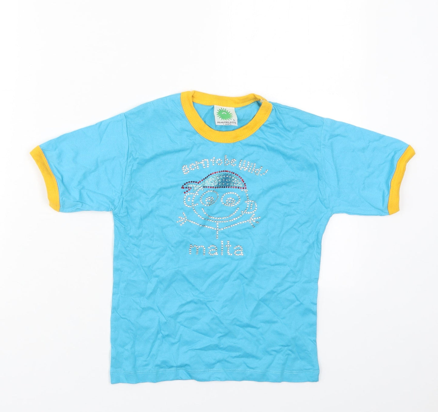 Peak Projects Boys Blue  Cotton Basic T-Shirt Size L Crew Neck Pullover - Born To Be Wild Malta