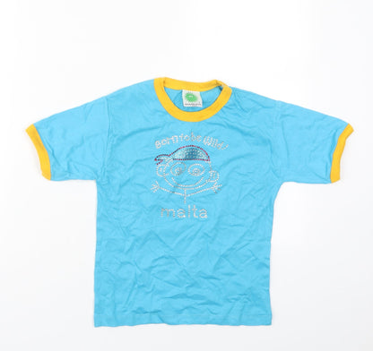 Peak Projects Boys Blue  Cotton Basic T-Shirt Size L Crew Neck Pullover - Born To Be Wild Malta