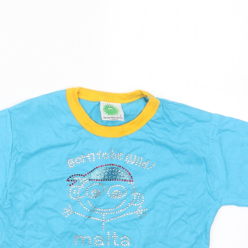 Peak Projects Boys Blue  Cotton Basic T-Shirt Size L Crew Neck Pullover - Born To Be Wild Malta