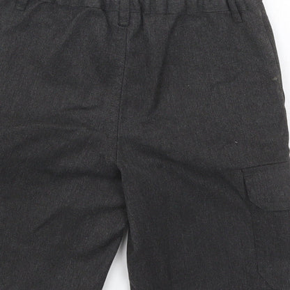 Brand and care label for ext boys’ grey polyester bermuda shorts, size 6, years regular