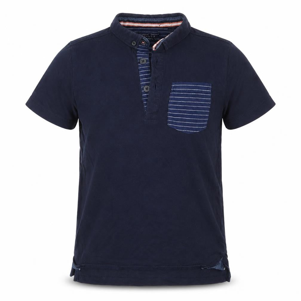 Front view of Next boys’ blue cotton basic polo, size 6, years collared pullover
