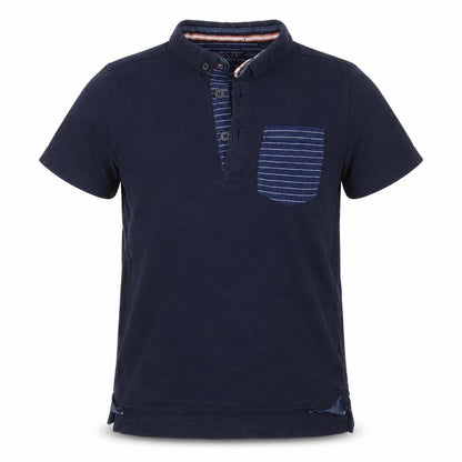 Front view of Next boys’ blue cotton basic polo, size 6, years collared pullover