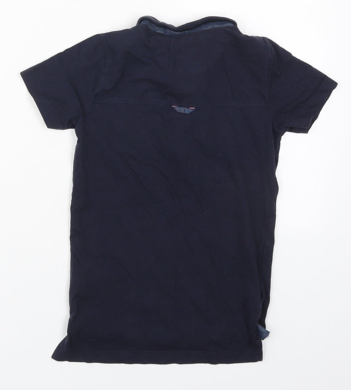 Back view of Next boys’ blue cotton basic polo, size 6, years collared pullover