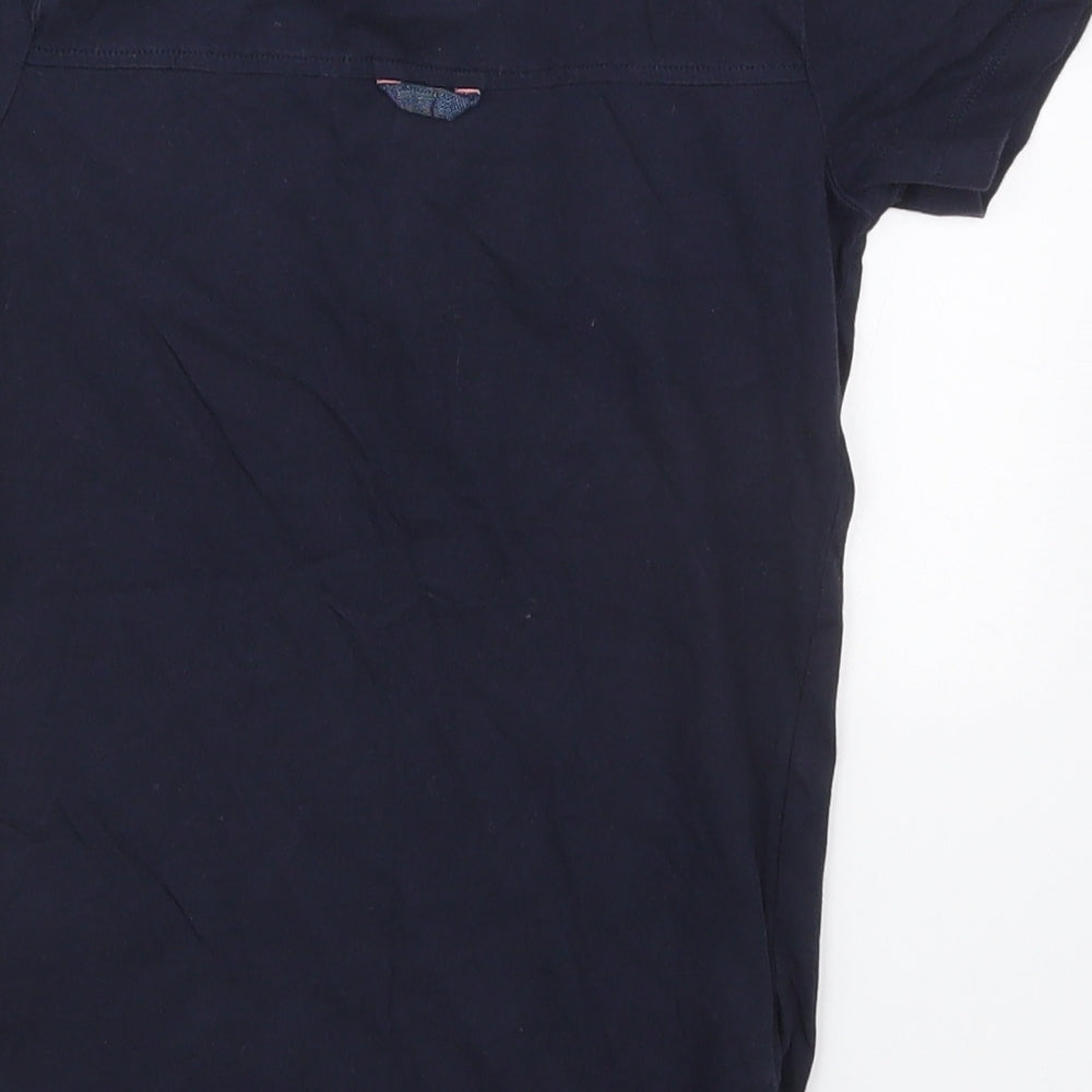 Brand and care label for Next boys’ blue cotton basic polo, size 6, years collared pullover