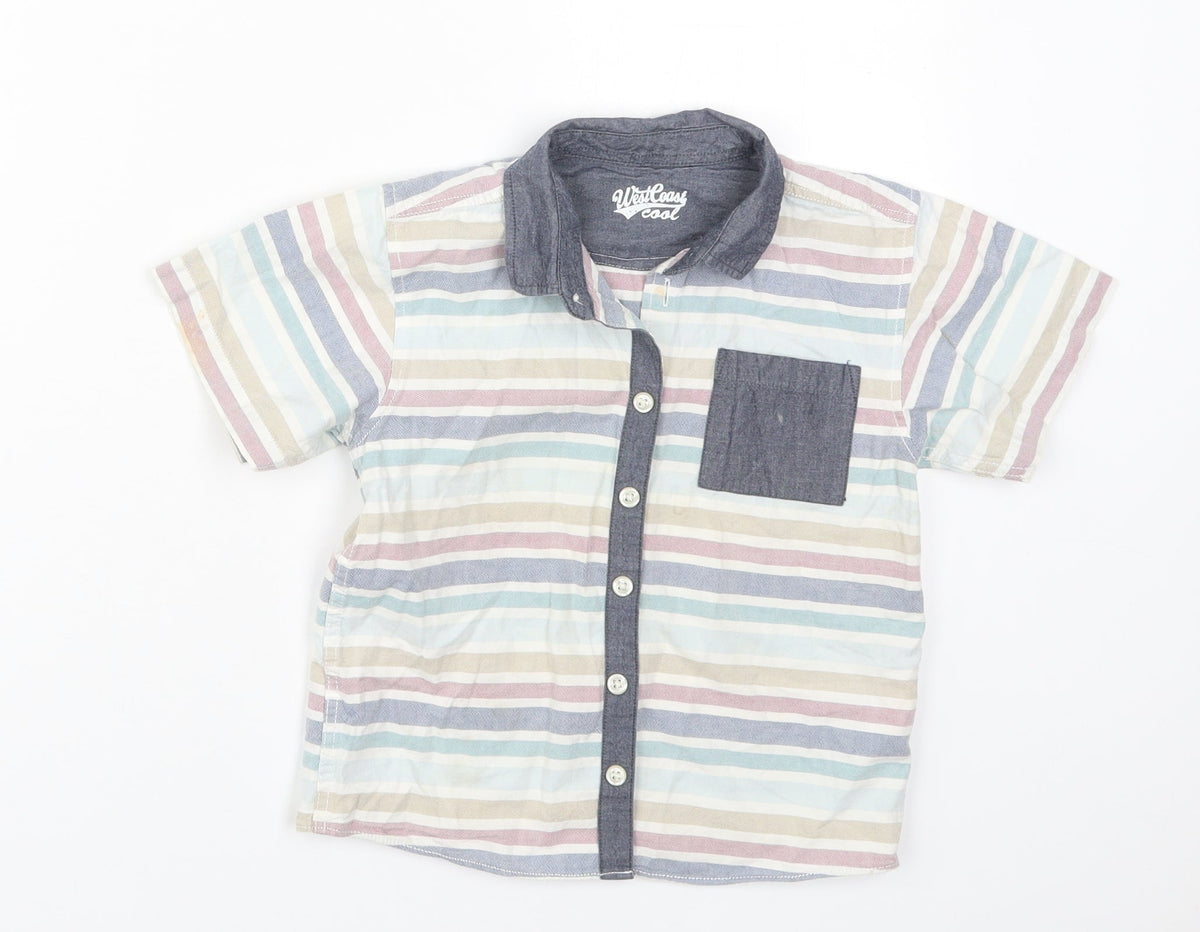 Additional front view of Matalan boys’ multicoloured striped cotton basic button-up, size 4-5, years collared button