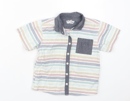 Additional front view of Matalan boys’ multicoloured striped cotton basic button-up, size 4-5, years collared button
