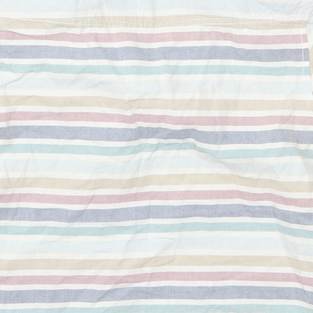 Brand and care label for Matalan boys’ multicoloured striped cotton basic button-up, size 4-5, years collared button