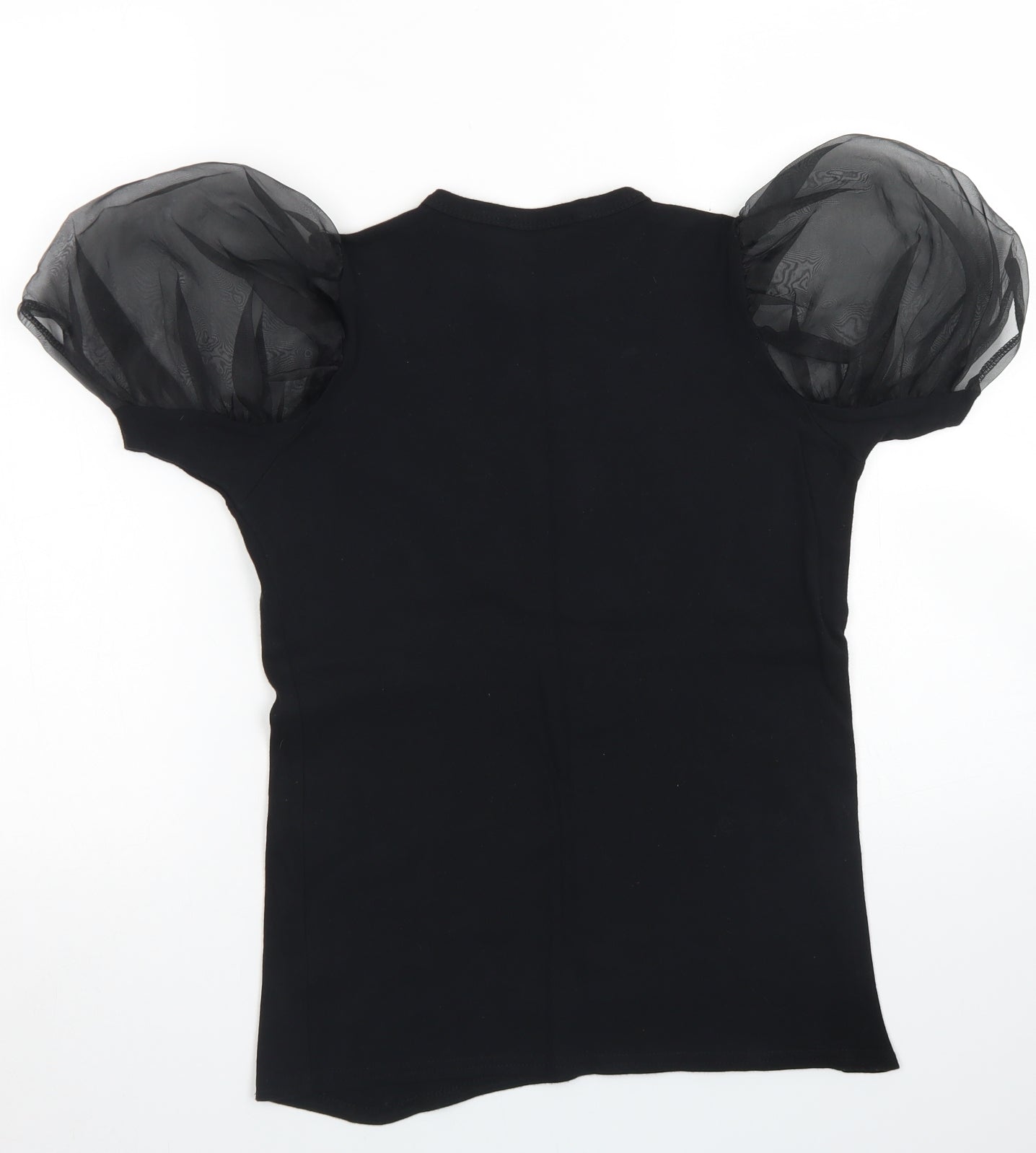 Quiz Womens Black  Cotton Basic T-Shirt Size 8 Crew Neck - Puff Sleeve